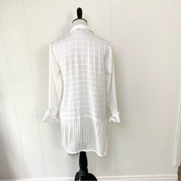 Desigual White Windowpane Ruffle Hem Side Cutout Tunic Top Semi Sheer Sz S - Picture 16 of 16